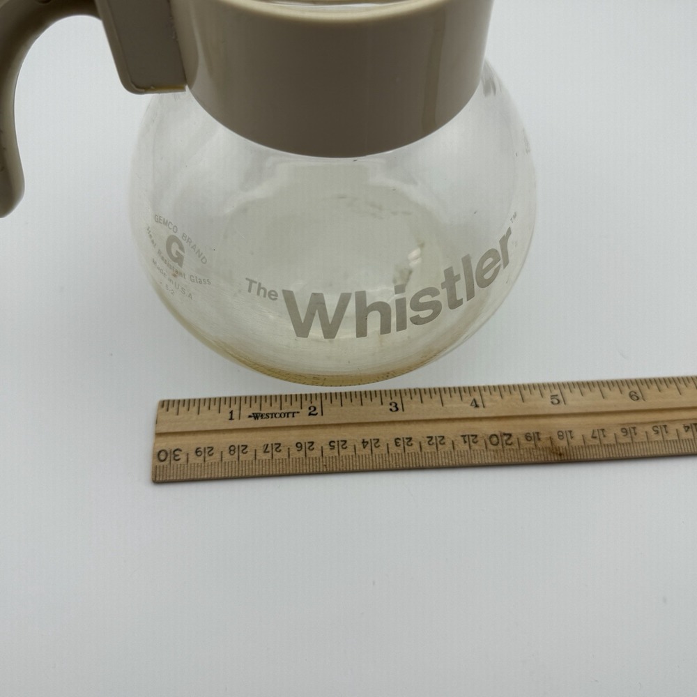 Vintage GEMCO The Whistler Glass Kettle 8 Cup Coffee Tea‎ Pot Carafe Cream - Picture 11 of 12